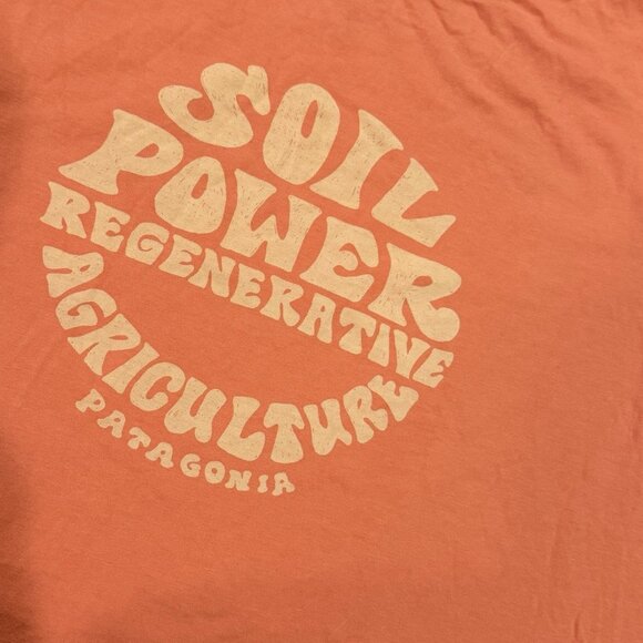 Patagonia Women’s Soil Power Regenerative Organic Ringer T-Shirt Peach Sz XL - Picture 3 of 4